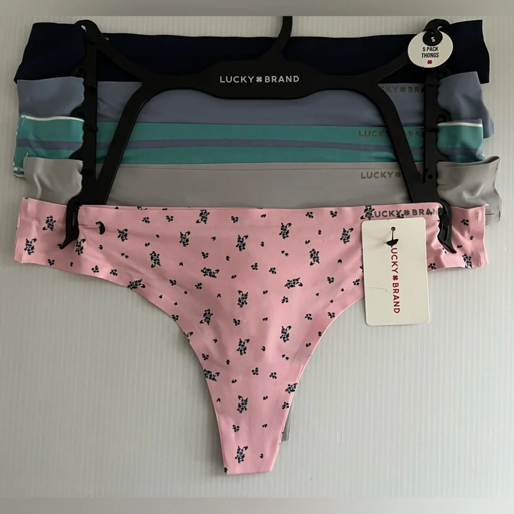 Lucky Brand Silky Smooth Laser Cut Tech Sealed Invisible Edge 5 pc Thongs set - Picture 1 of 13